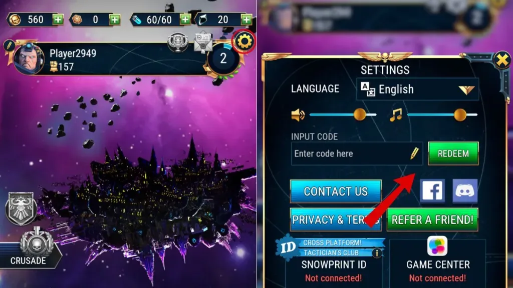 How to redeem codes in Warhammer Tacticus