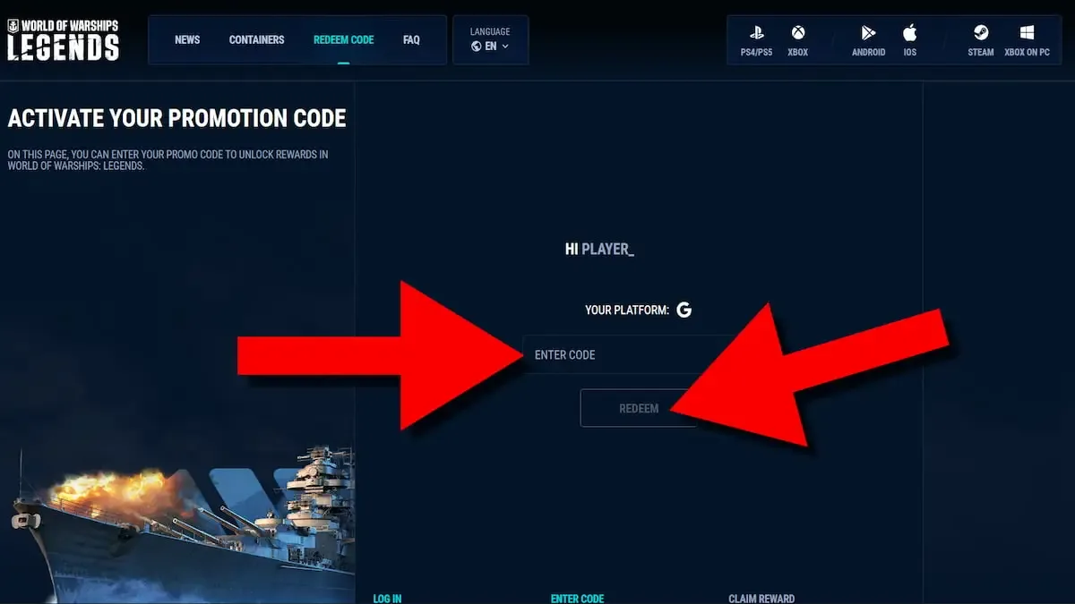 How to redeem codes in World of Warships Legends