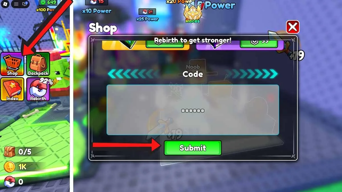 How to redeem codes in +1 Loot To Forge