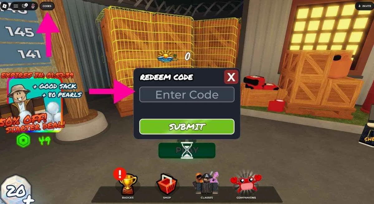 How to redeem codes in 100 Days At Sea