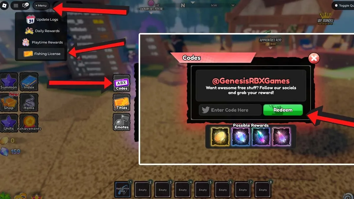 How to redeem codes in Anime Fishing Odyssey