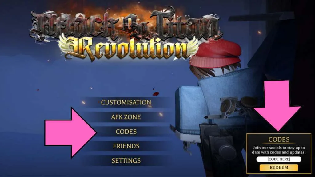 How to redeem codes in Attack on Titan Revolution