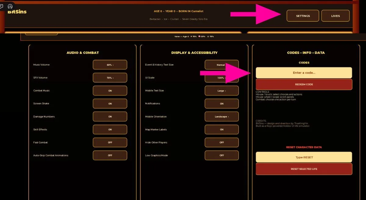 How to redeem codes in BitDeadlySins