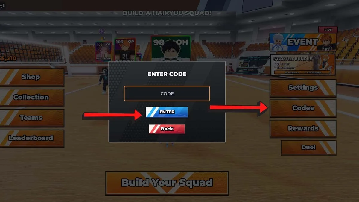 How to redeem codes in Build A Volleyball Squad