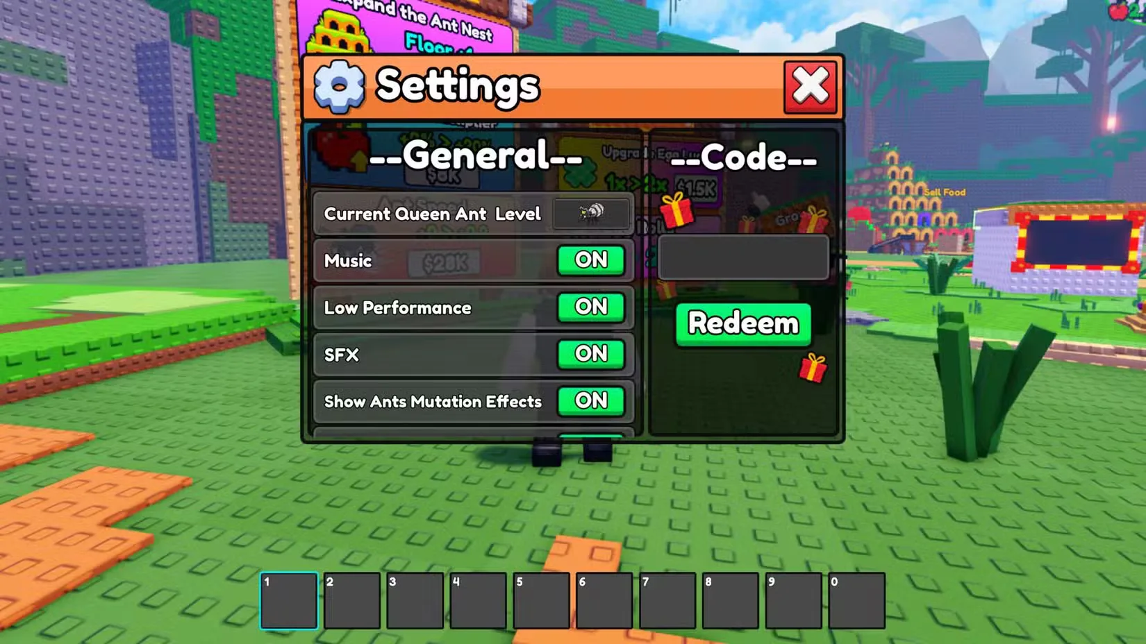 How to redeem codes in Build An Ant Empire