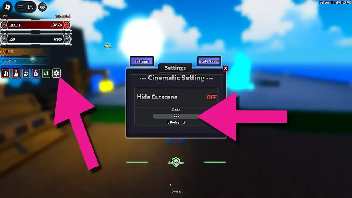 How to redeem codes in Bwaa Piece
