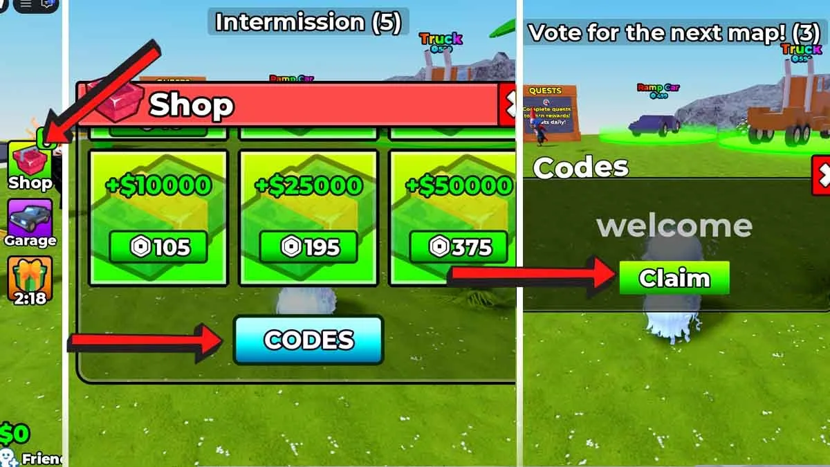 How to redeem codes in Car DUELS
