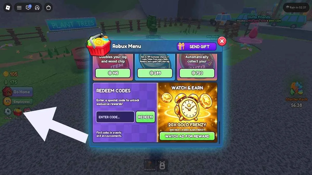 How to redeem codes in Carve Wood