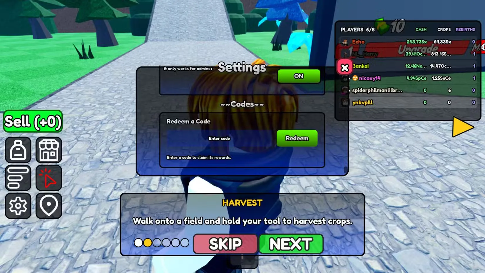 How to redeem codes in Crop Incremental Reborn