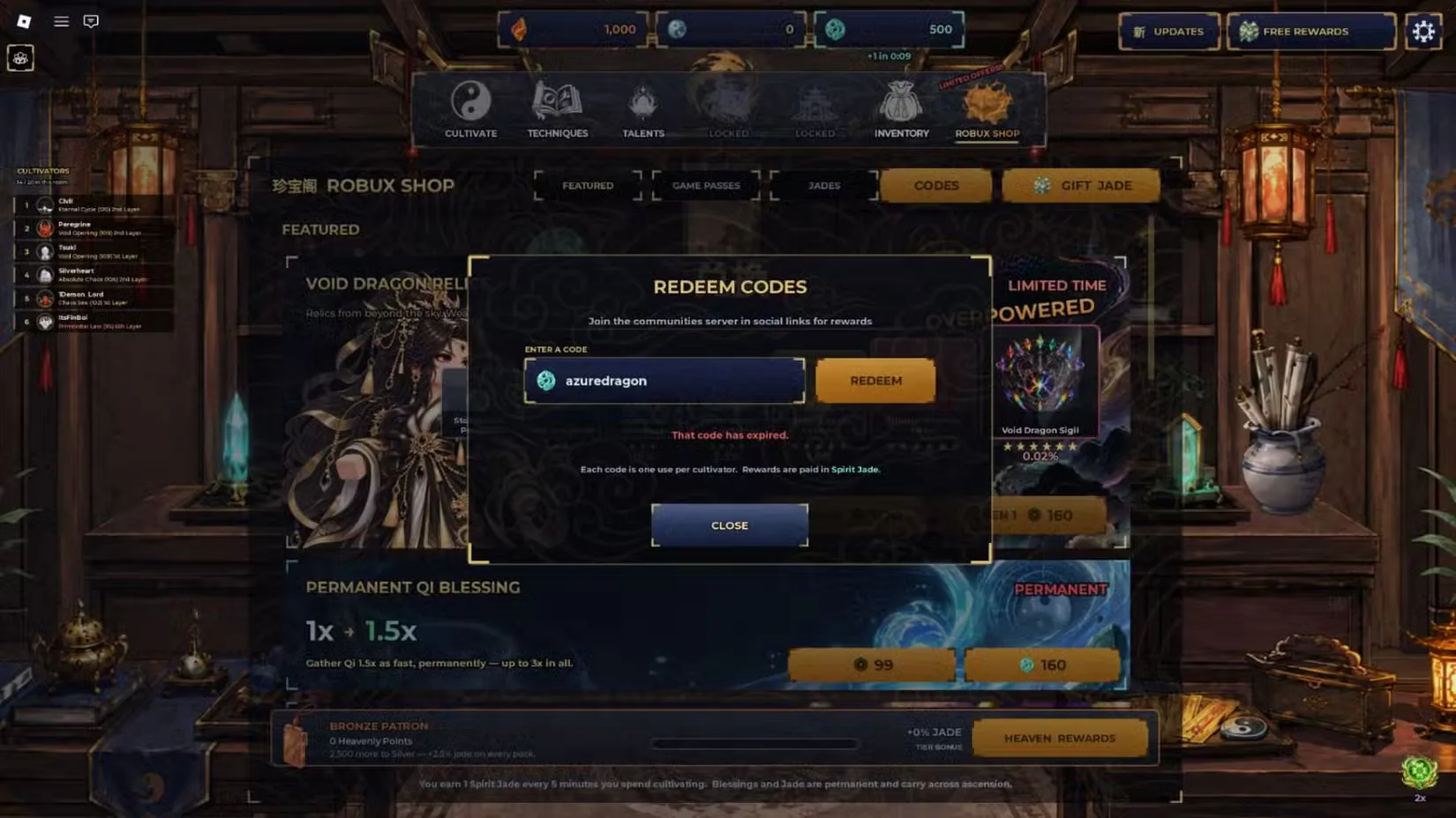 How to redeem codes in Cultivation Evermortal