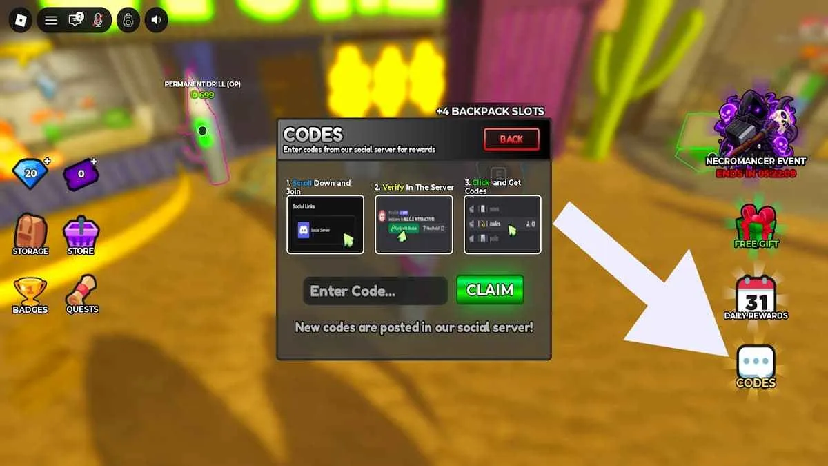 How to redeem codes in Dig and Survive