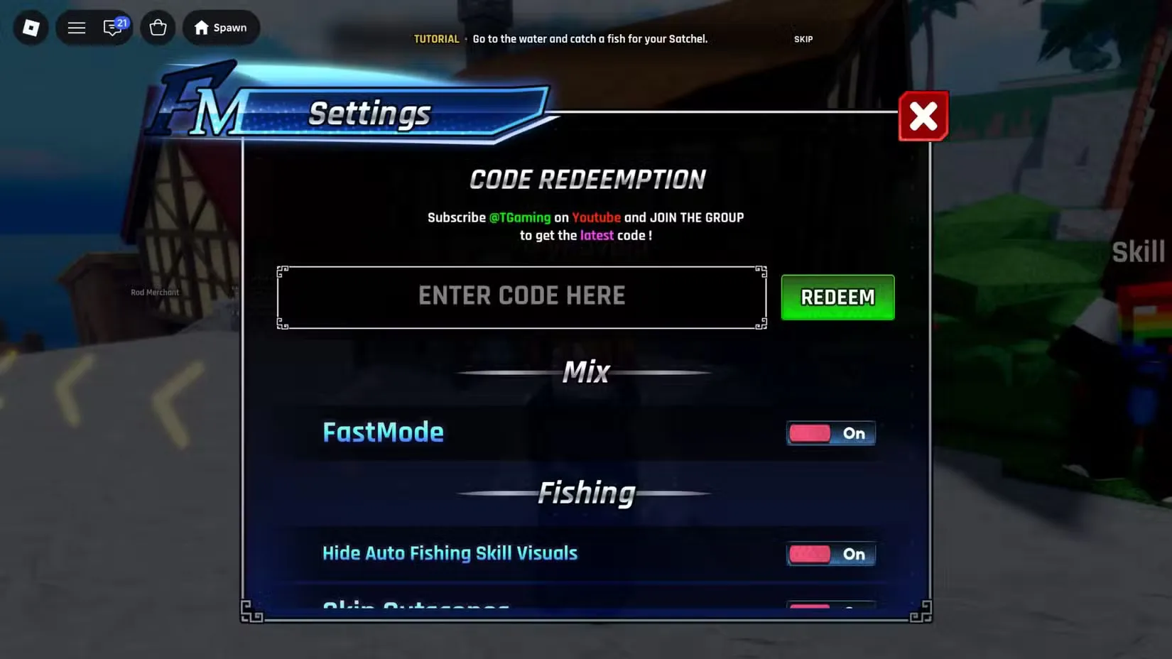 How to redeem codes in Fishing Master