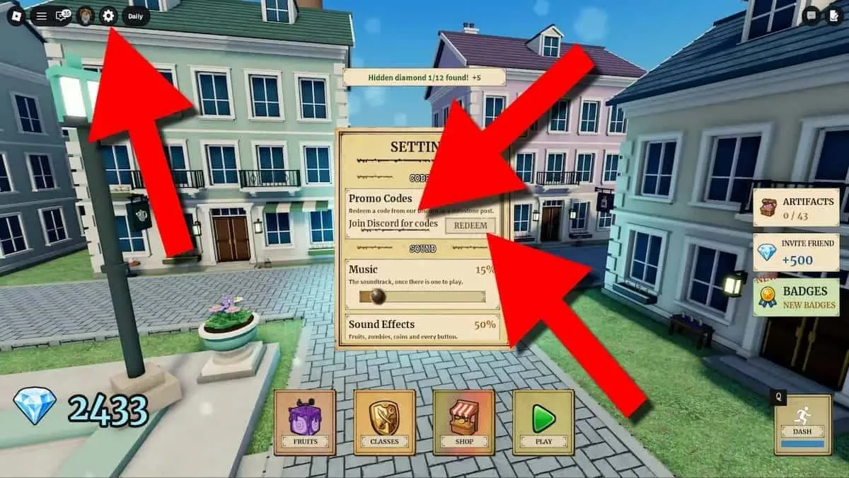 How to redeem codes in Fruit Zombie Survival