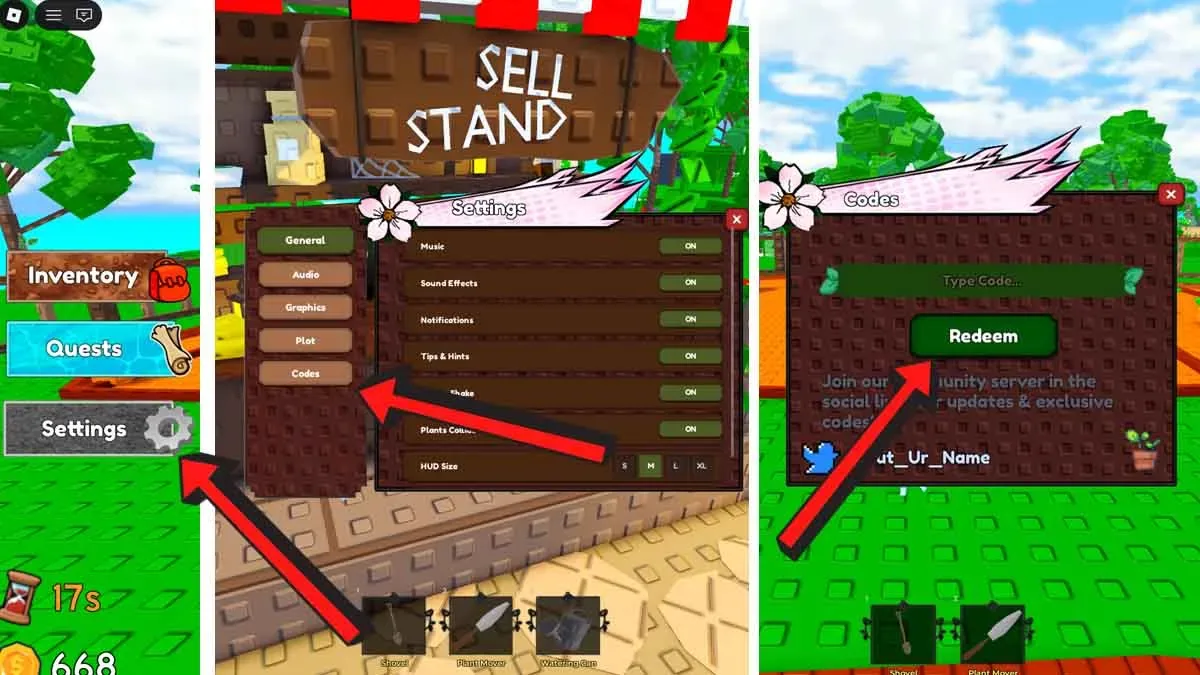 How to redeem codes in Grow A Random Plant