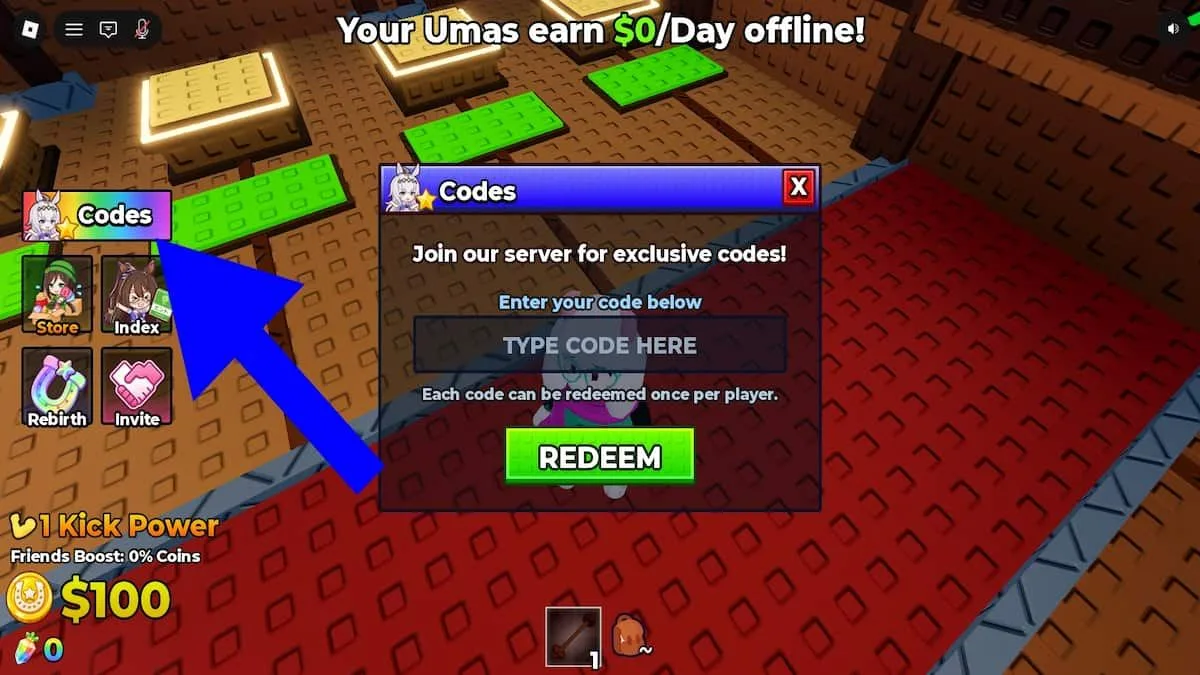 How to redeem codes in Kick an Uma