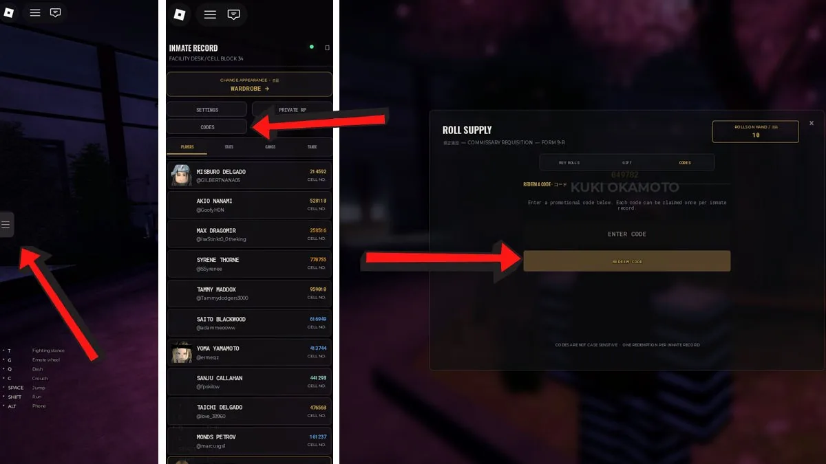 How to redeem codes in Komorebi Prison