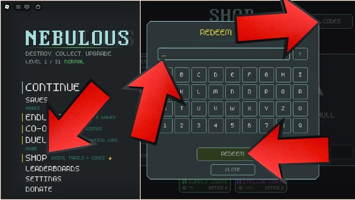 How to redeem codes in Nebulous