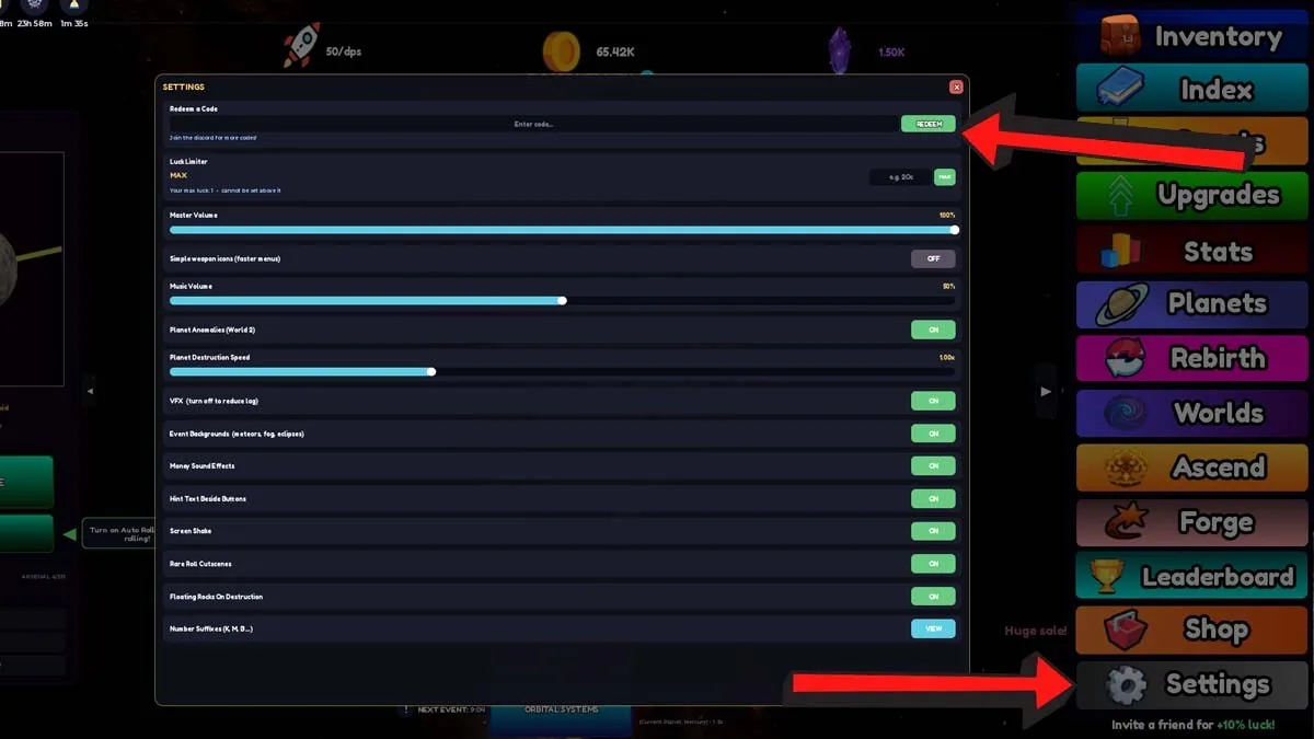 How to redeem codes in Planet RNG