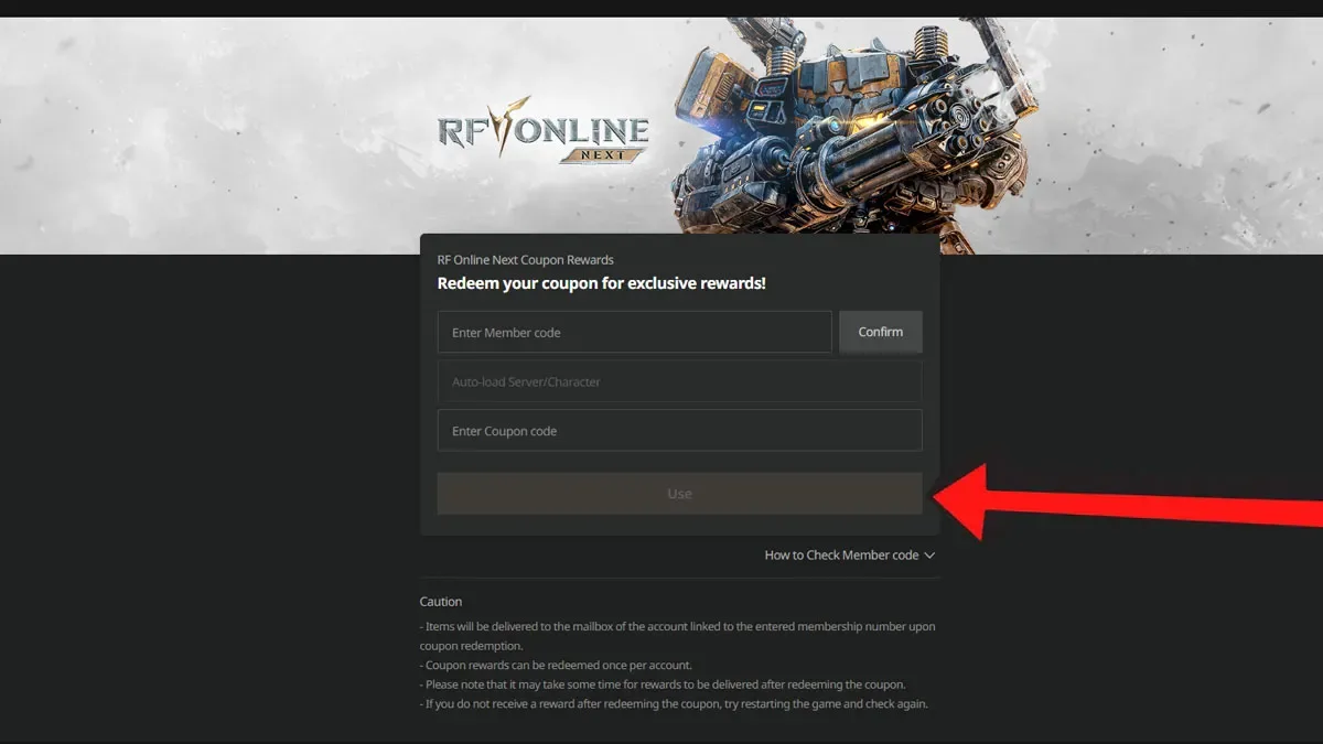 How to redeem codes in RF ONLINE NEXT
