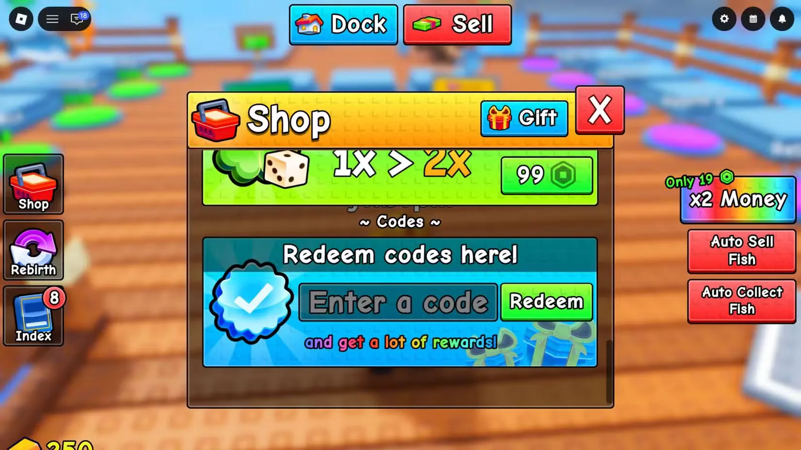 How to redeem codes in Roll a Fisherman