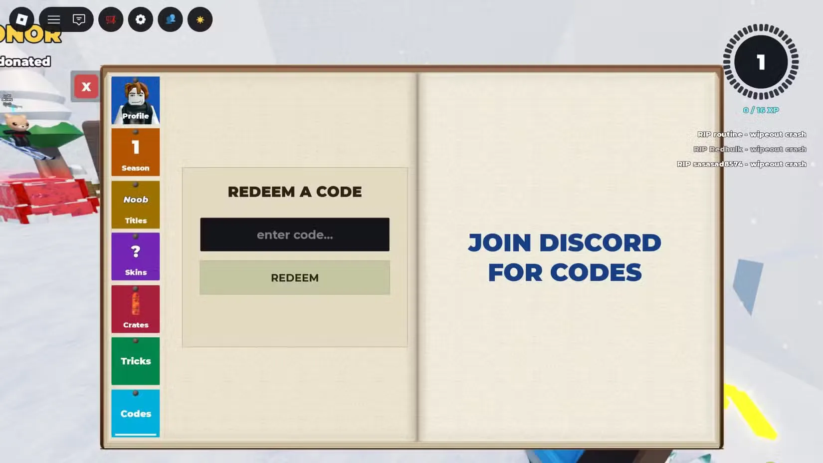 How to redeem codes in SKI