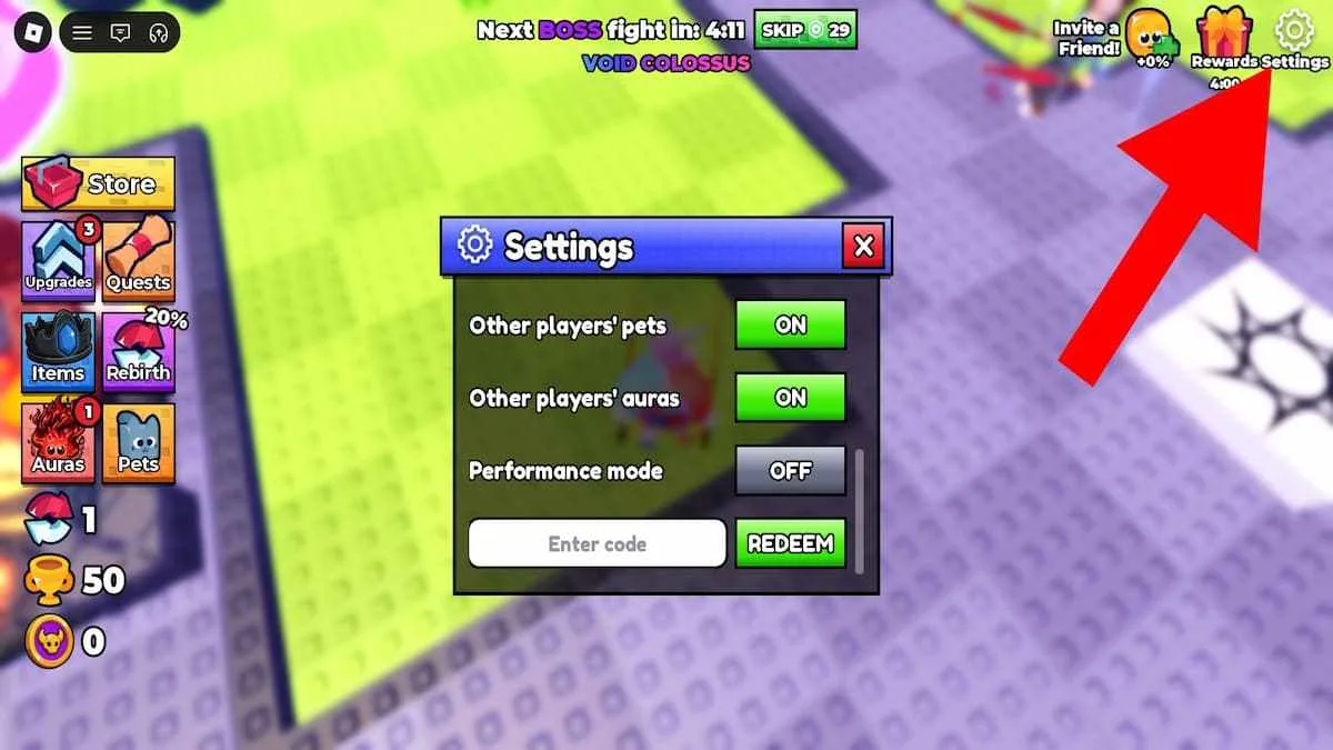 How to redeem codes in +1 Assassin Leveling