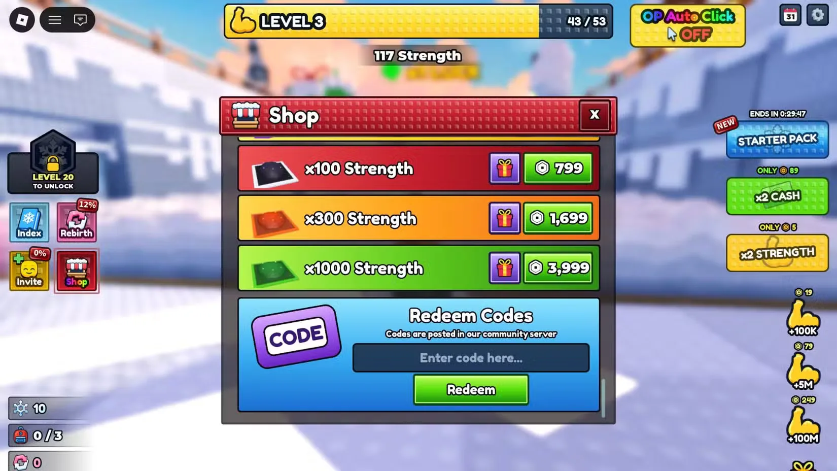 How to redeem codes in +1 Snow Shoveling Adventure