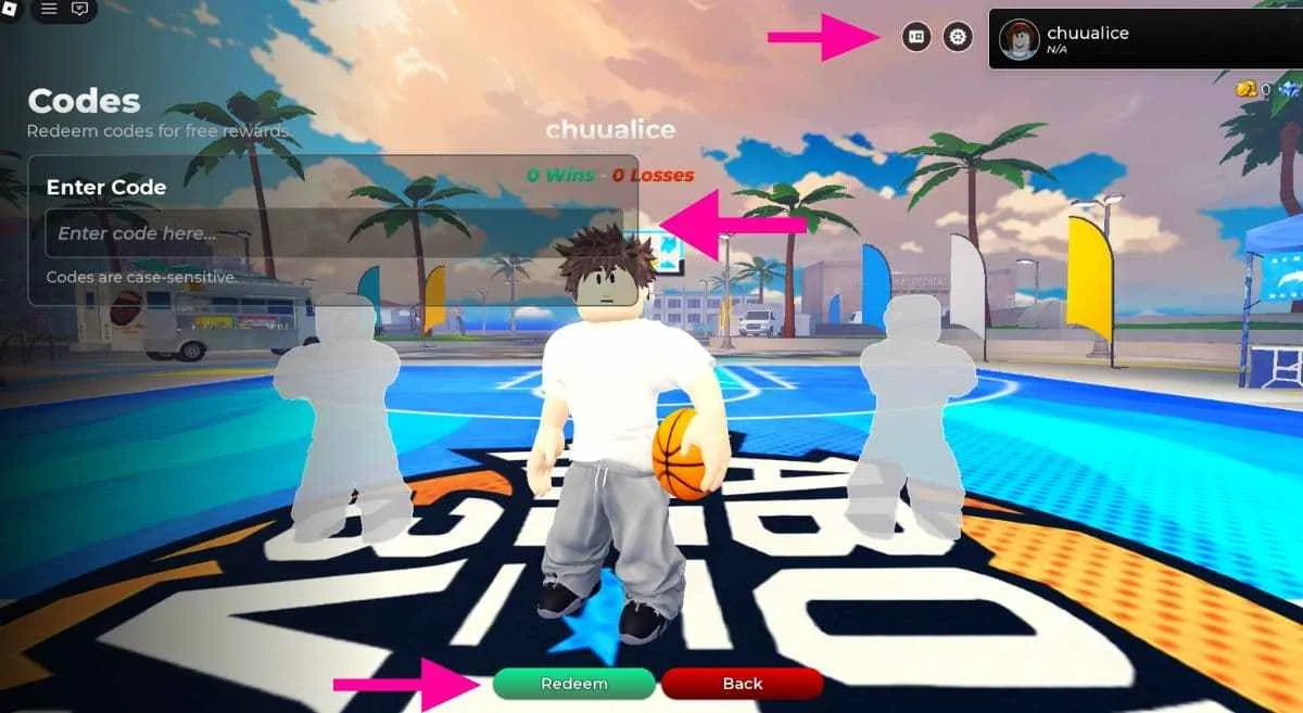 How to redeem codes in Above The Rim