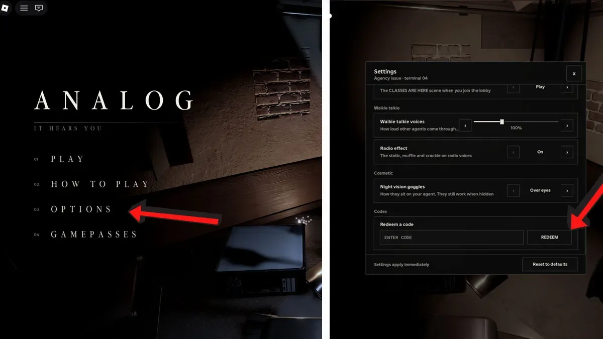 How to redeem codes in ANALOG