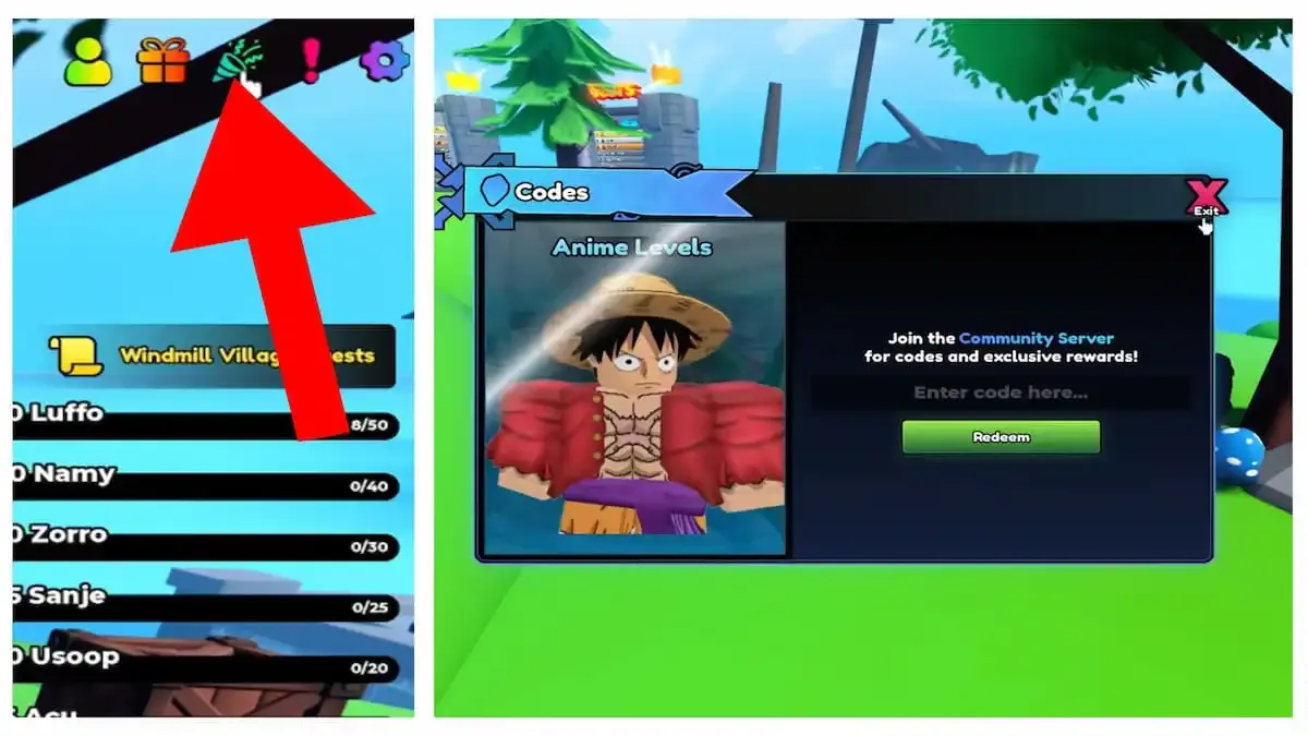 How to redeem codes in Anime Levels