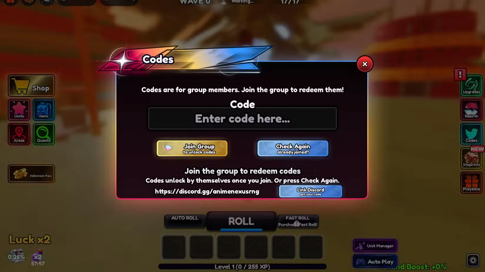 How to redeem codes in Anime Nexus RNG