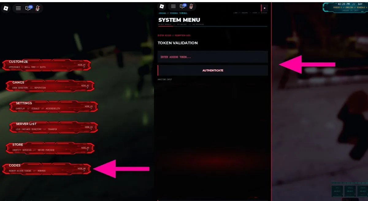 How to redeem codes in Arasaka Academy