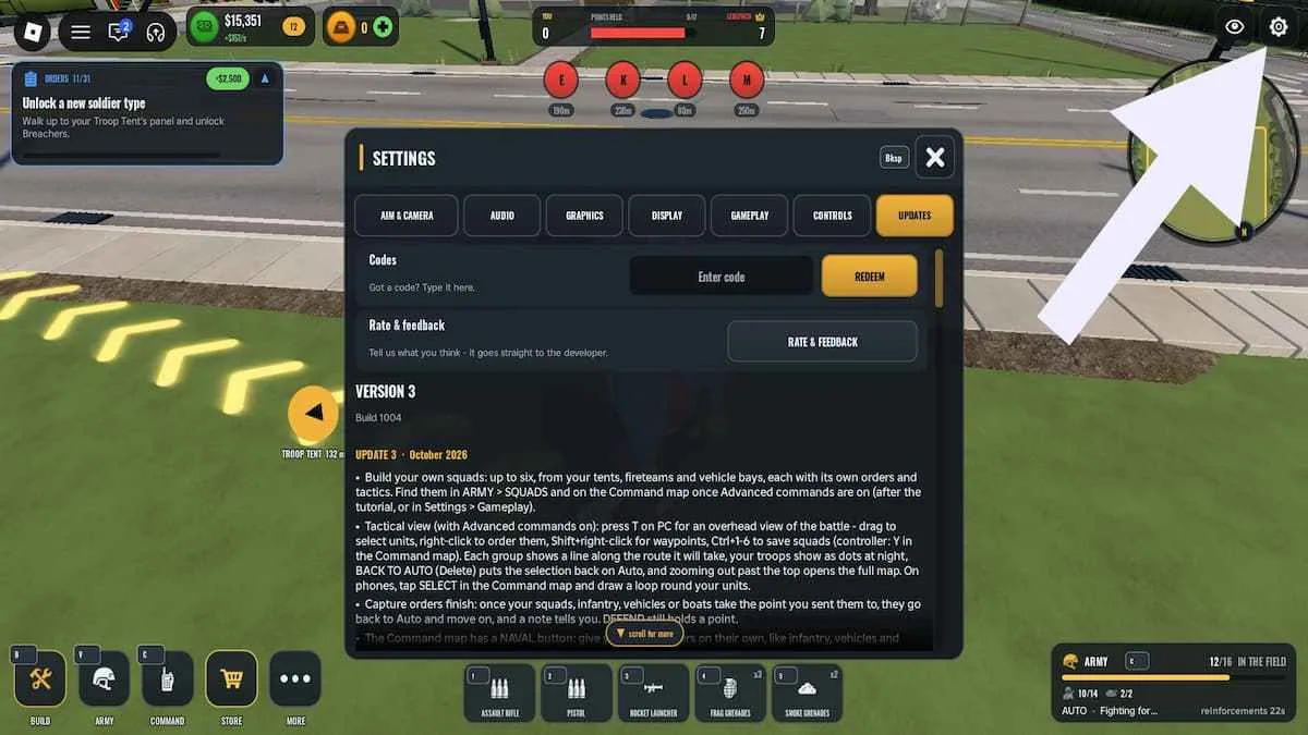 How to redeem codes in Army Commander Tycoon