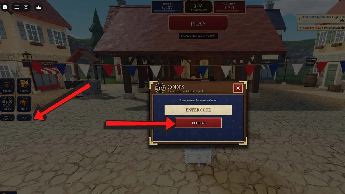 How to redeem codes in Be a General