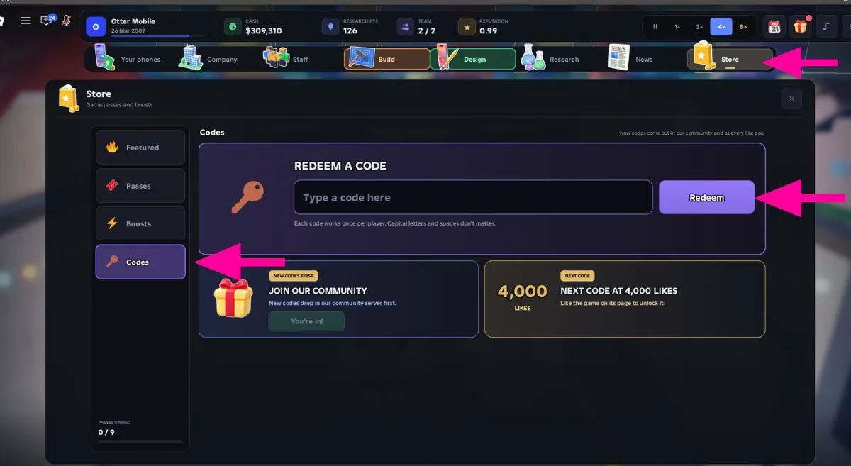 How to redeem codes in Build a Phone Empire