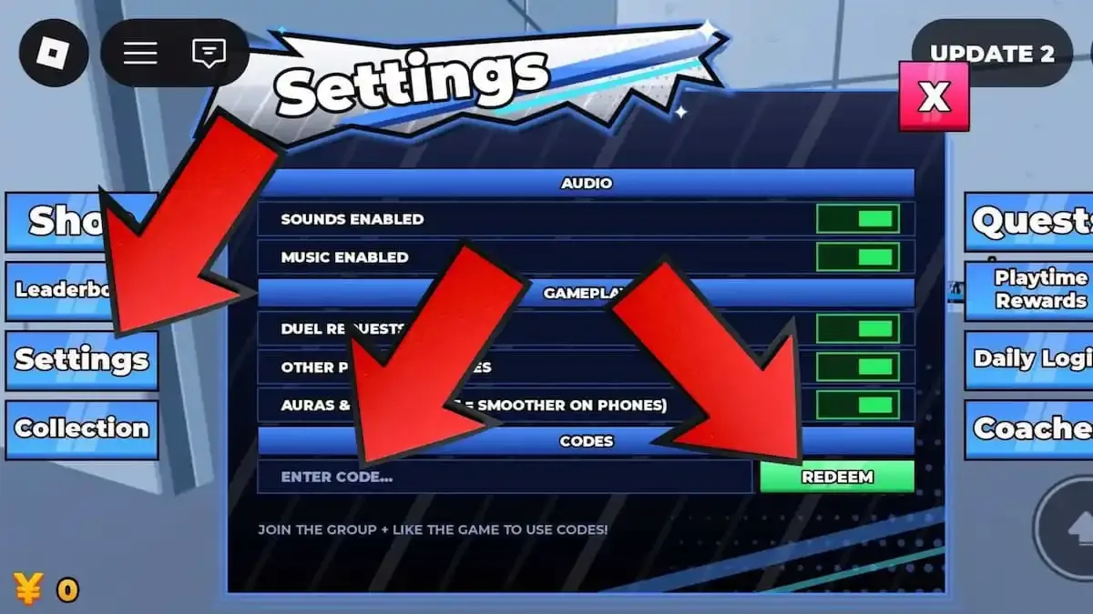 How to redeem codes in Build A Striker