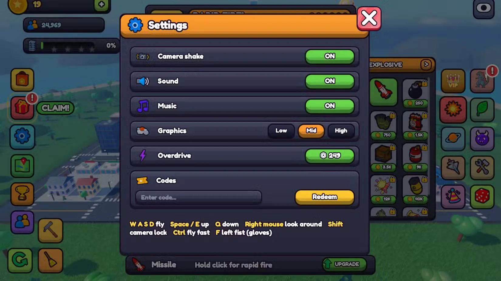 How to redeem codes in City Goes BOOM