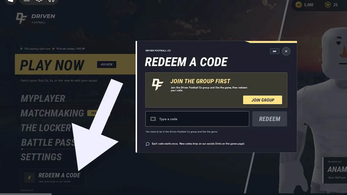 How to redeem codes in Driven Football