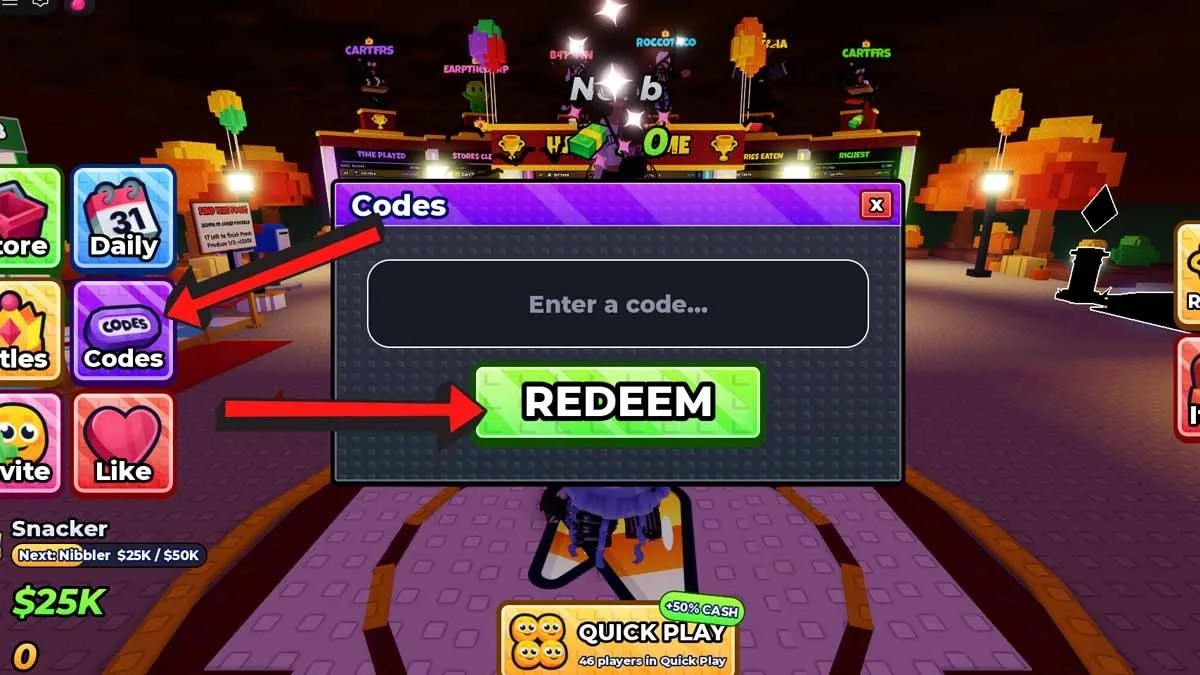 How to redeem codes in Eat Everything In A Grocery Store