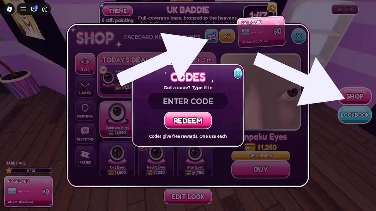 How to redeem codes in Facecard Makeup Showdown