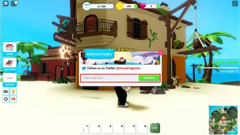 How to redeem codes in Fishing Simulator