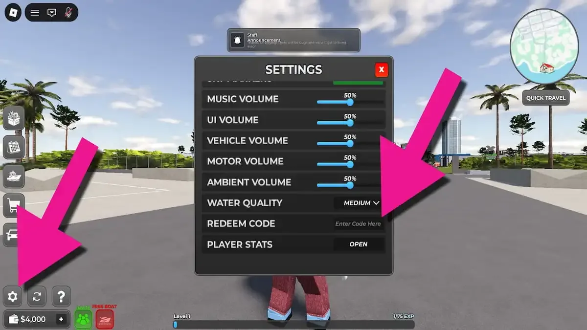 How to redeem codes in Flip a Boat