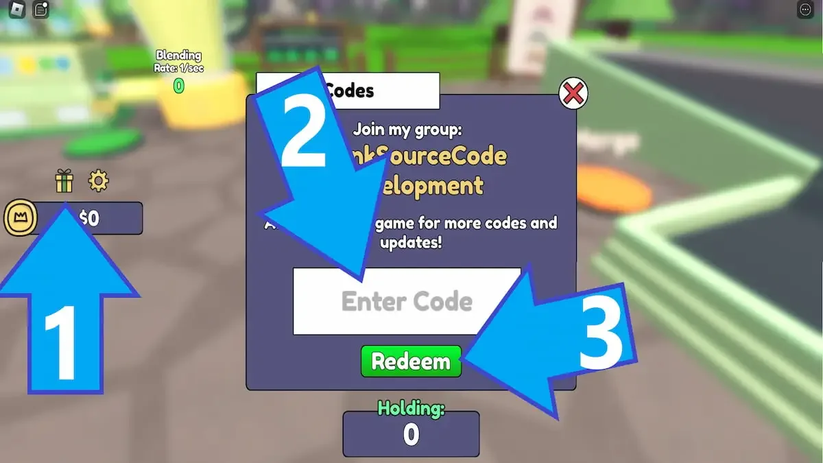 How to redeem codes in Fruit Blend Tycoon
