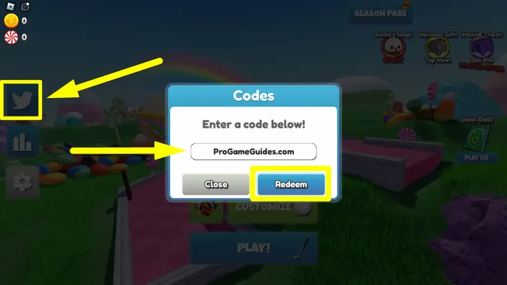 How to redeem codes in Golf Frenzy