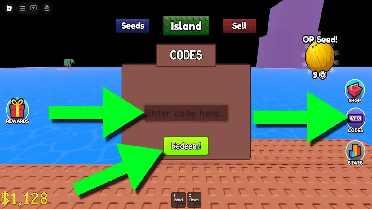How to redeem codes in Grow a Coconut