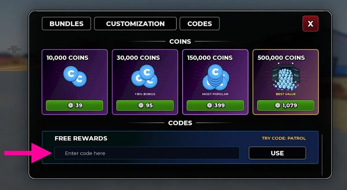 How to redeem codes in Highway Patrol