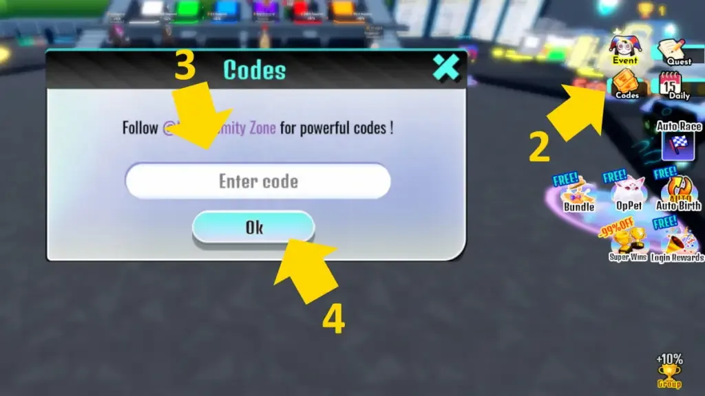 How to redeem codes in Horse Race Simulator