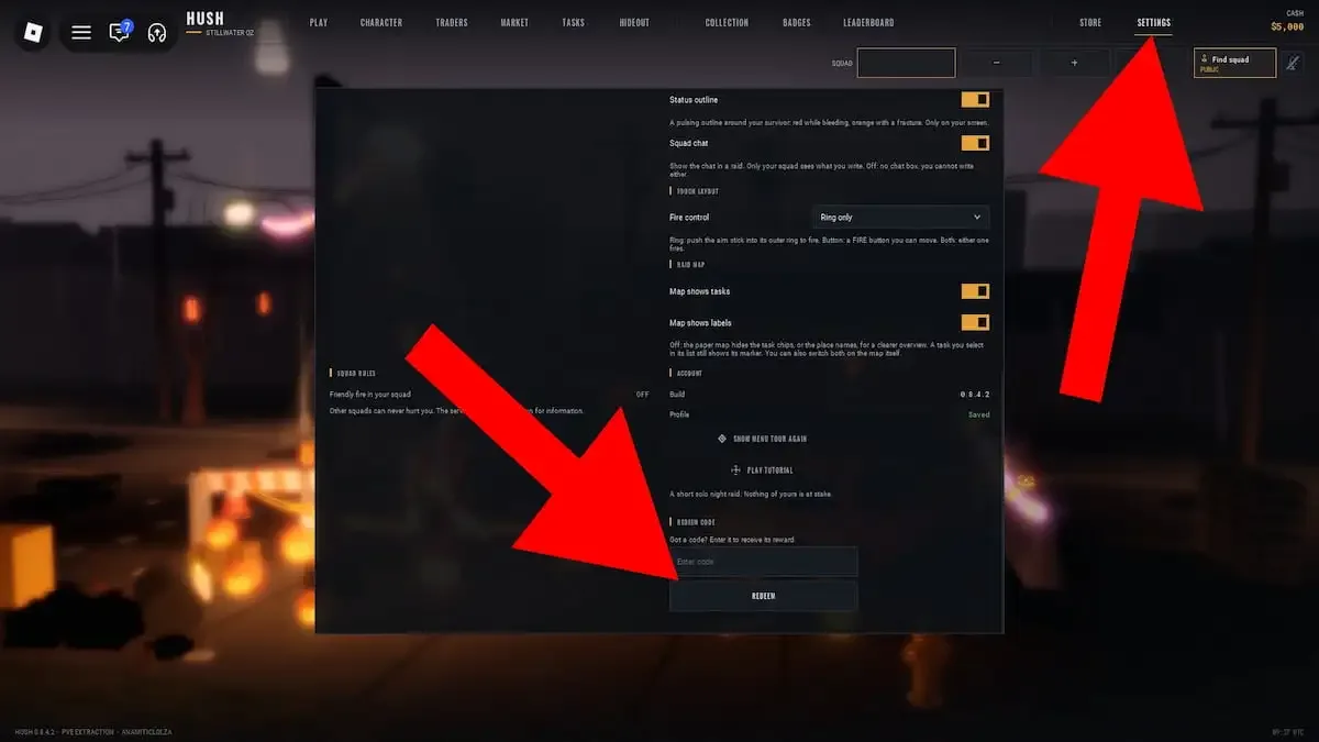 How to redeem codes in Hush