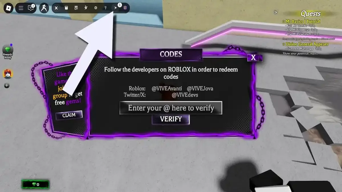 How to redeem codes in Jujutsu Beatdown