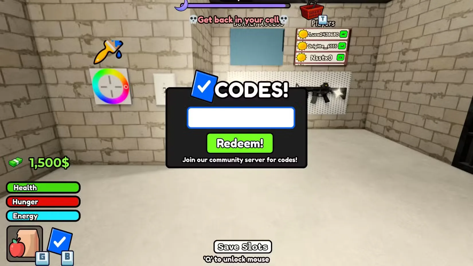 How to redeem codes in My Jail Cell